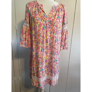 Crown & Ivy Tunic Dress‎ w/ 3/4 Sleeves Pink & White Women Size Small